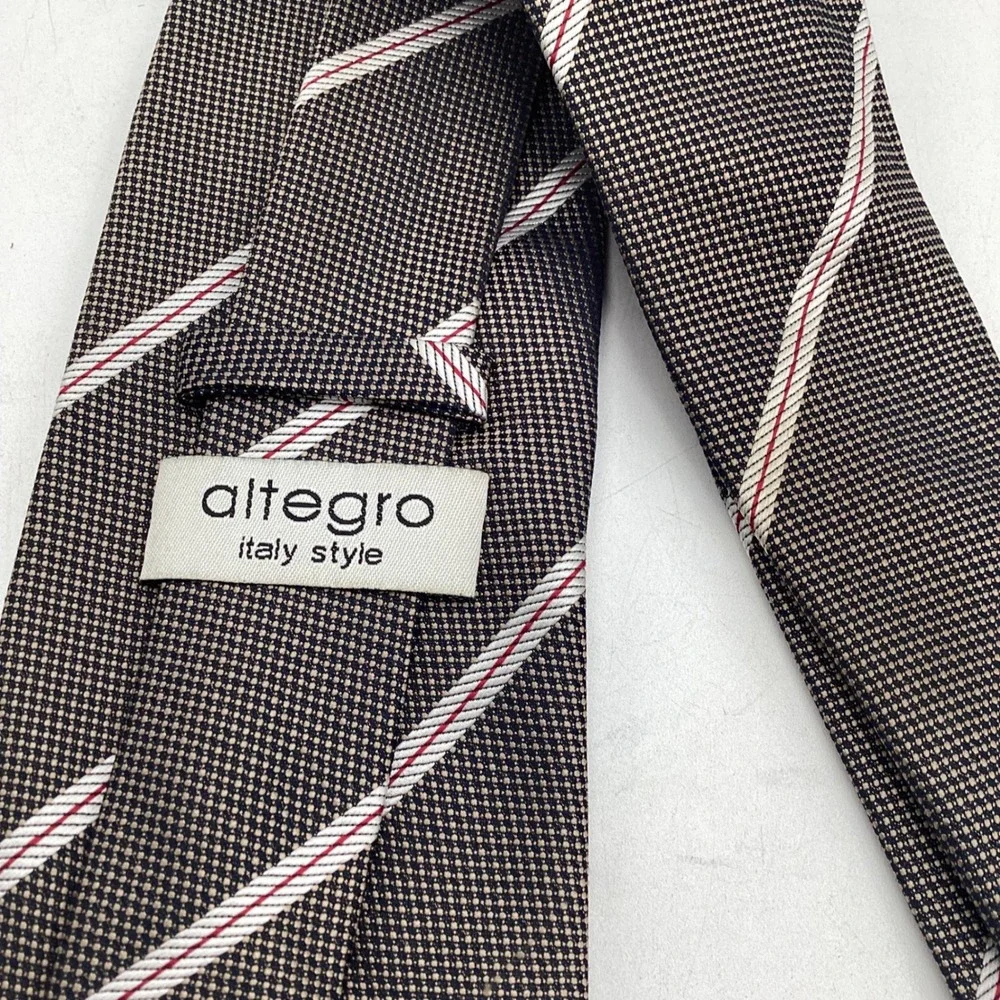 Altegro Italy Style Mens Silk Tie‎ Brown Red White Striped Pattern Necktie